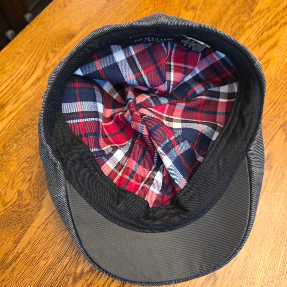 US Polo Assn Mens New Boy Gray Twill Flat Cap Ivy Driving Hat Plaid Lined S/M - Picture 5 of 6